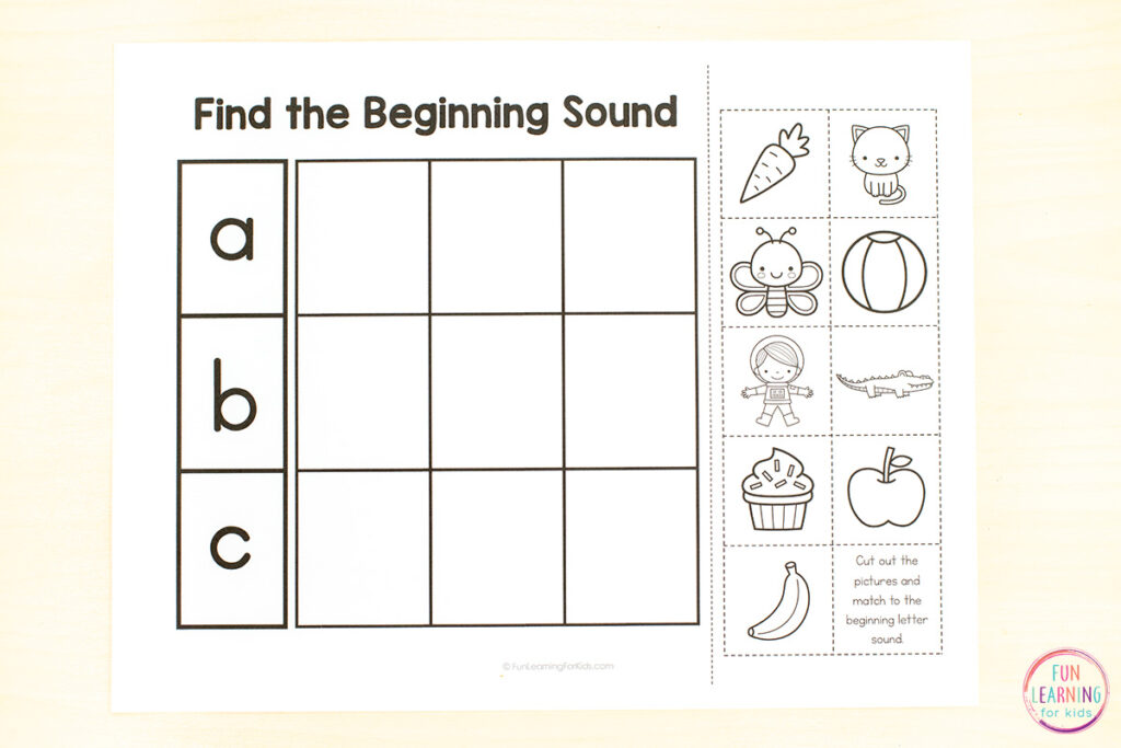 Alphabet Beginning Sounds Sorting Worksheets