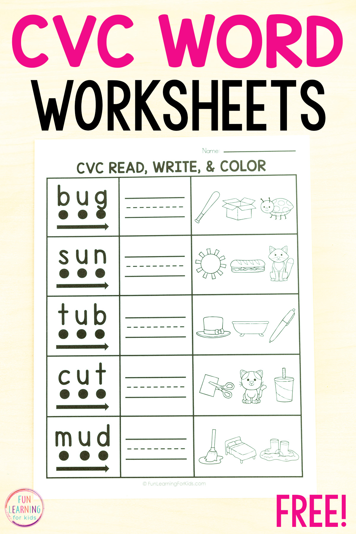 Cvc Word Practice Sheet CVC Word Work Activities For Sensory Bin Or
