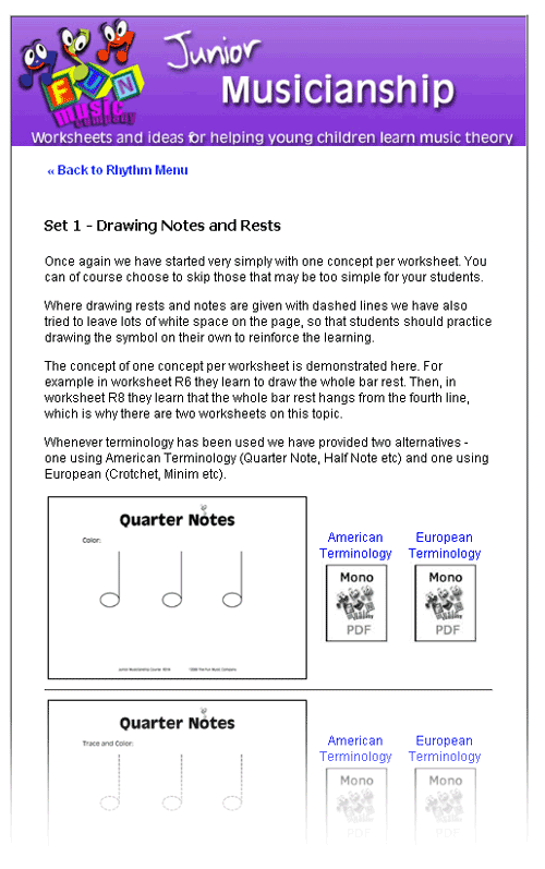 Junior Music Worksheets The Fun Music Company