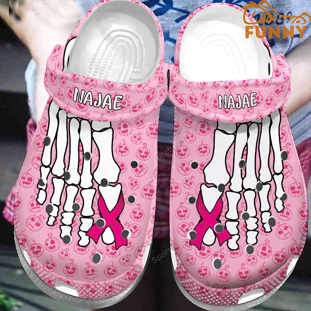 Personalized Pink Ribbon Skeleton Crocs Comfortable and Stylish