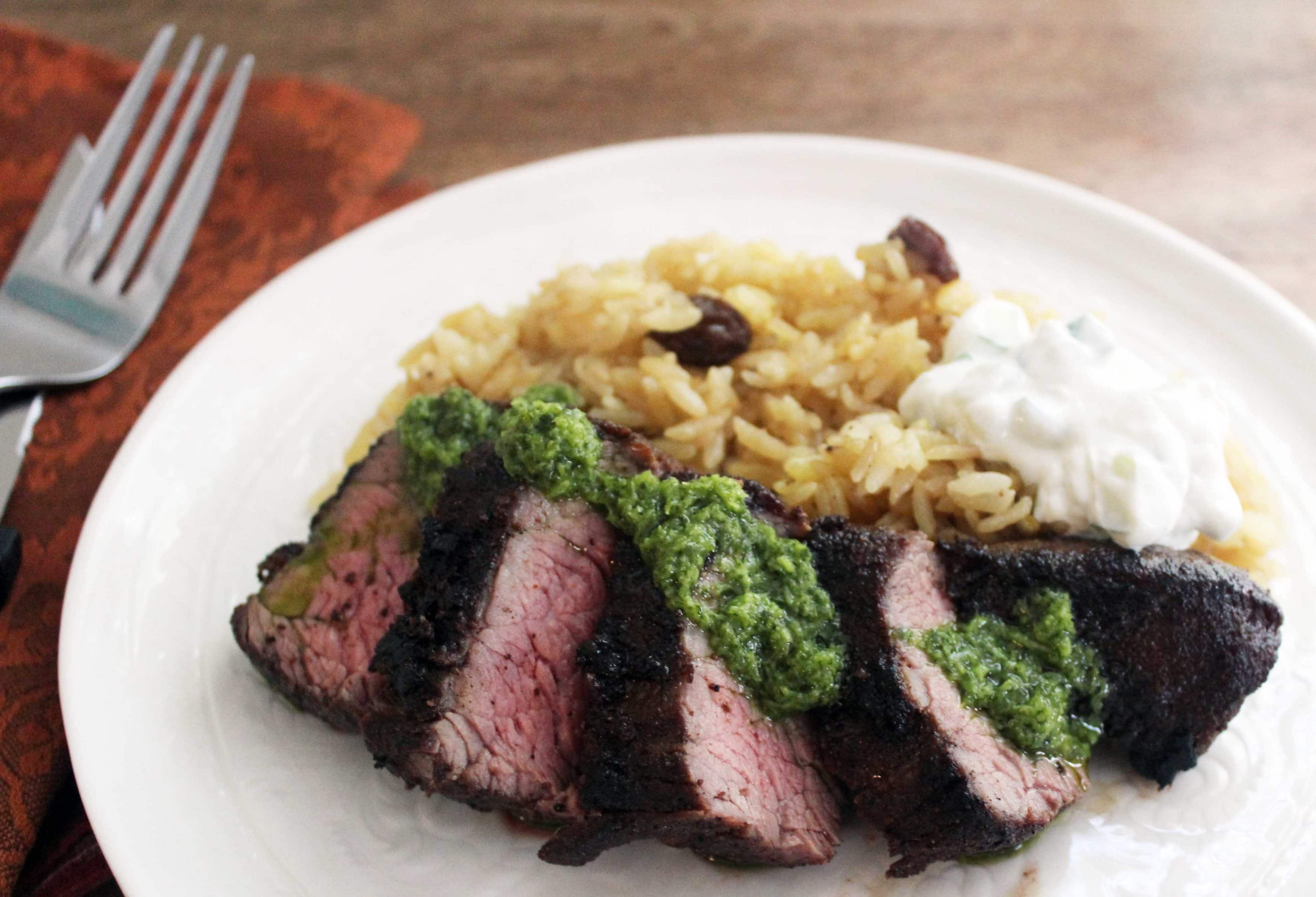 Moroccan Spiced Steak + Chimichurri + Yogurt Sauce FunnyLove
