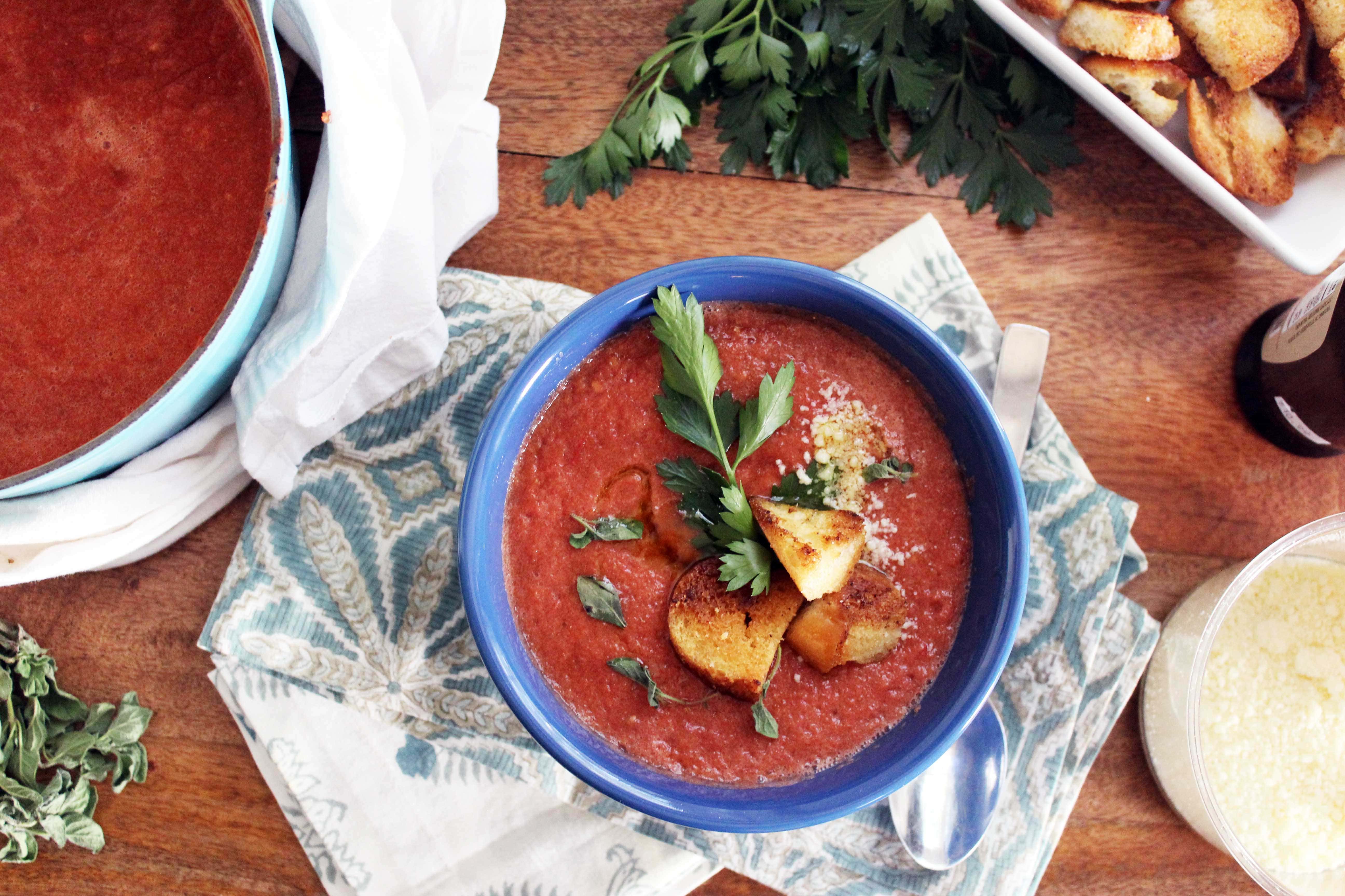 Quickest Tomato Soup + Garlic Bread Croutons FunnyLove
