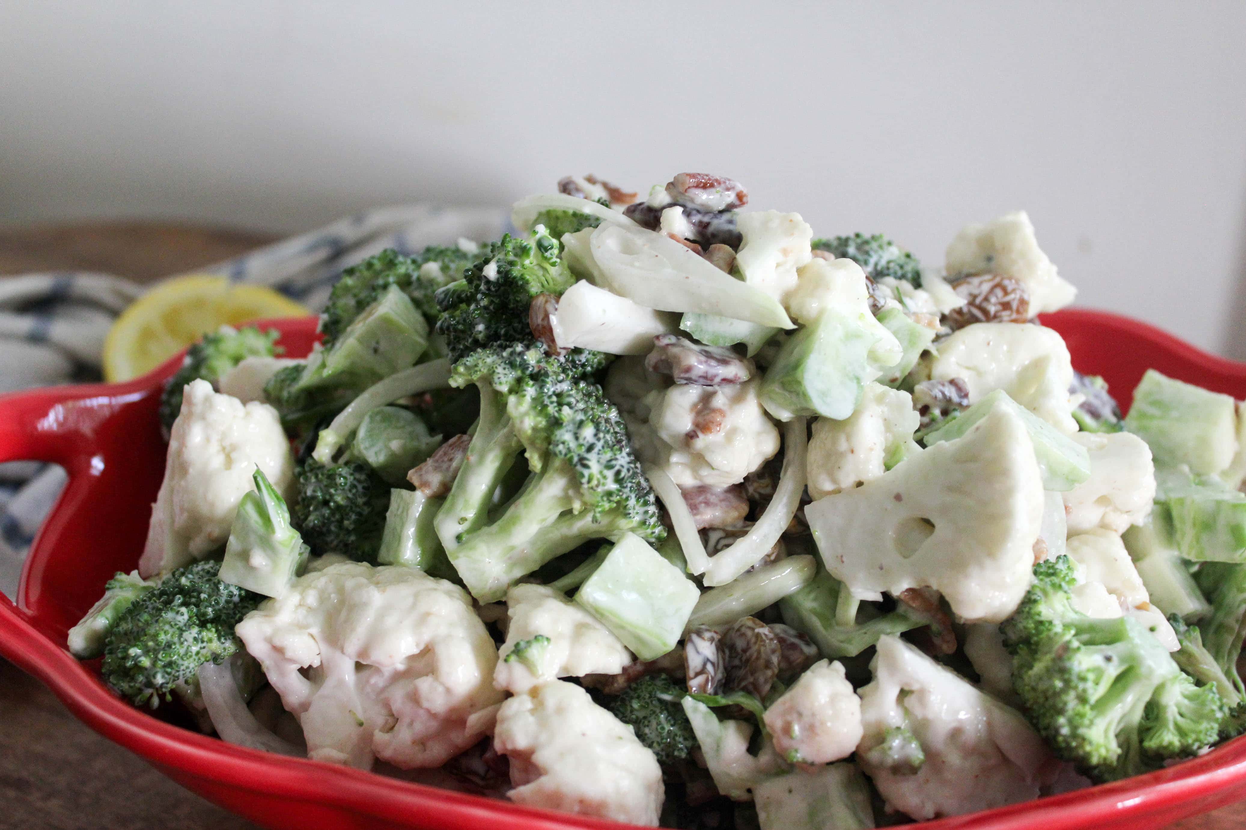 Broccoli Cauliflower Salad with Greek Yogurt and Bacon FunnyLove