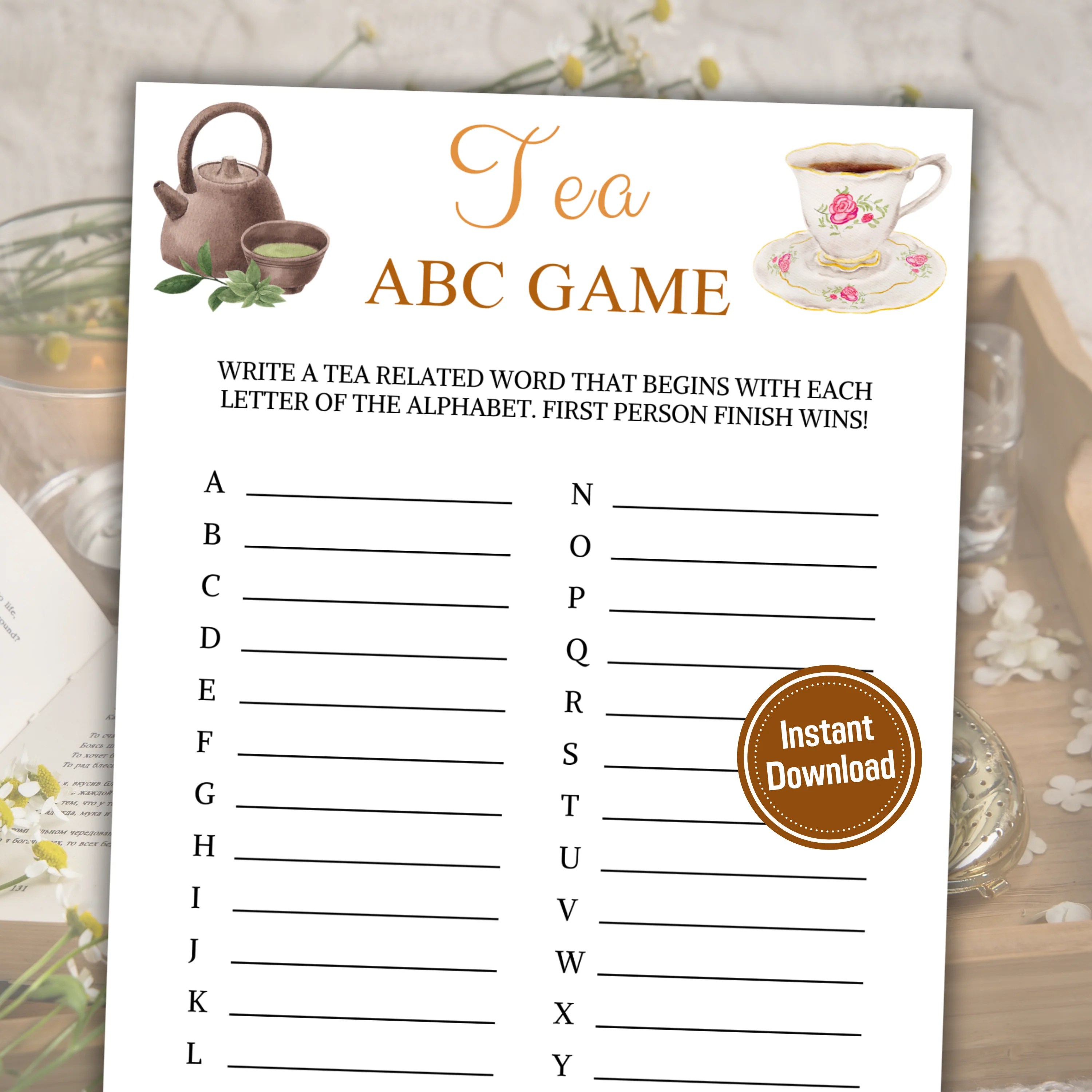 Tea ABC Game Minimalist Tea Name Game Funny Print For You