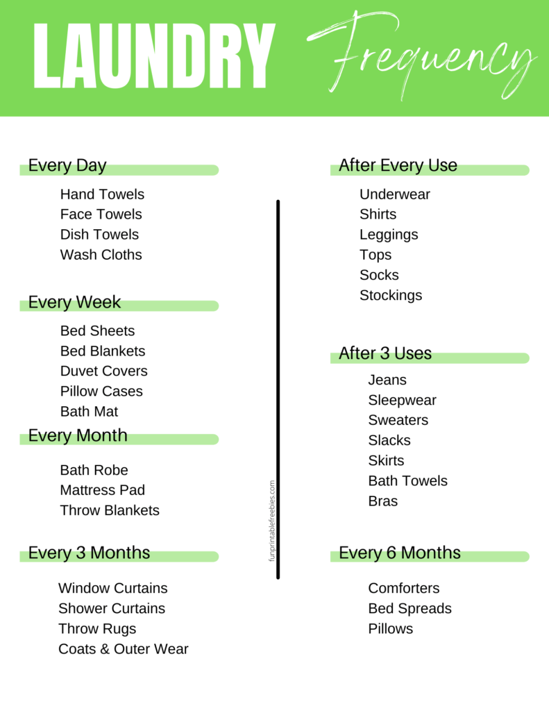 How Often To Wash Things Chart Fun Printable Freebies