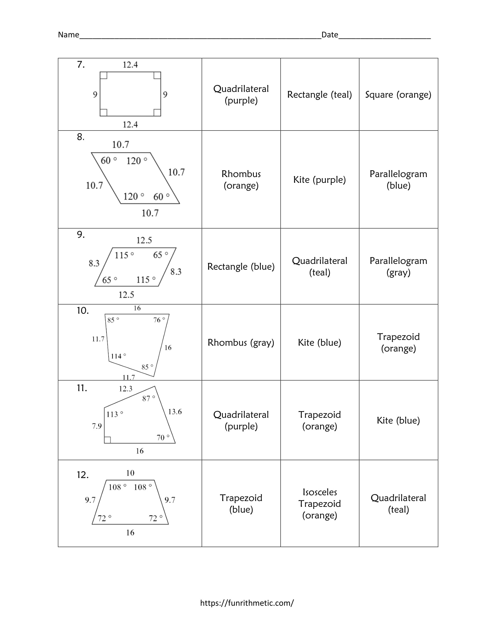Classifying Quadrilaterals Color by Number3 Funrithmetic