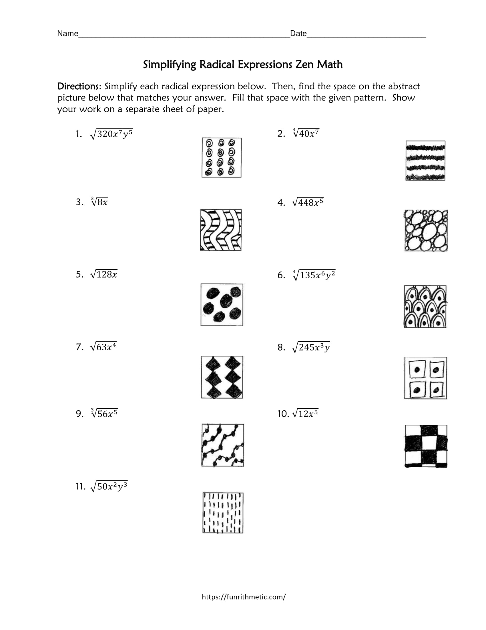 simplifying radical expressions zen math2 Funrithmetic