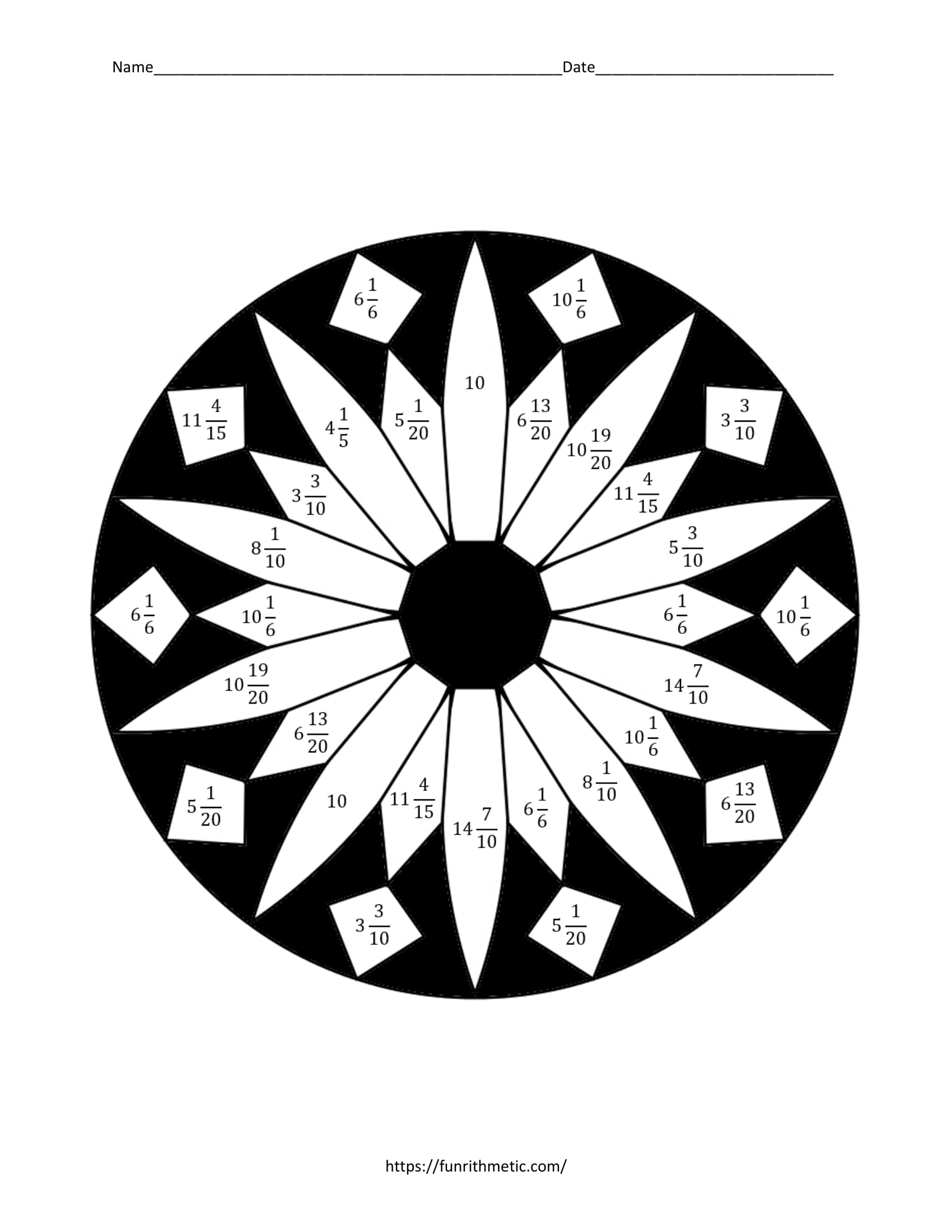 Adding and Subtracting Mixed Numbers Color by Number Funrithmetic