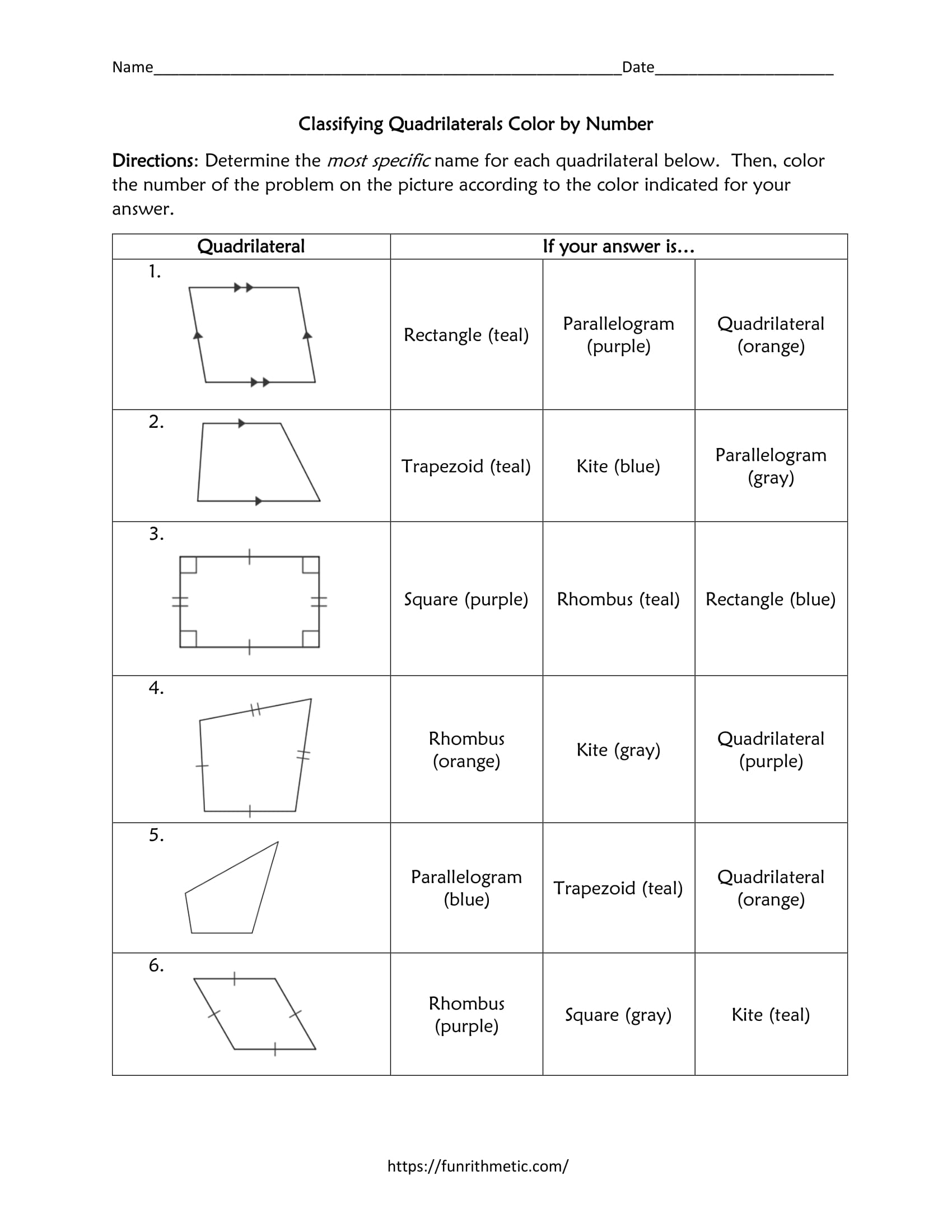 Classifying Quadrilaterals Worksheet