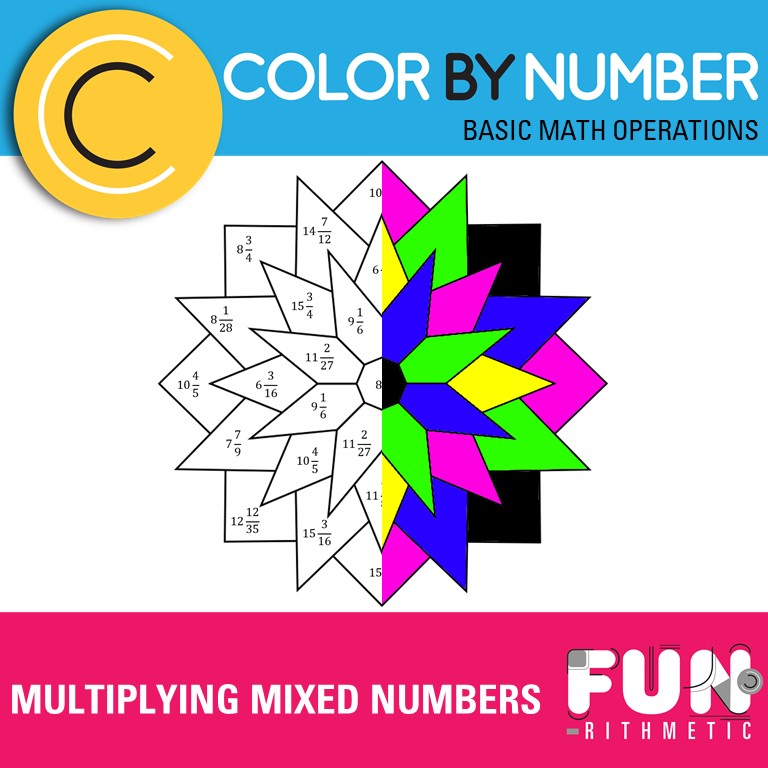 Multiplying Mixed Numbers Color By Number | Funrithmetic