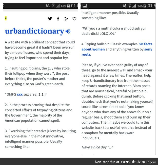 Looking up Urban Dictionary in the Urban Dictionary FunSubstance