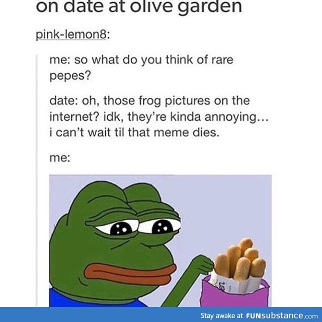 *shoves breadsticks into purse* FunSubstance