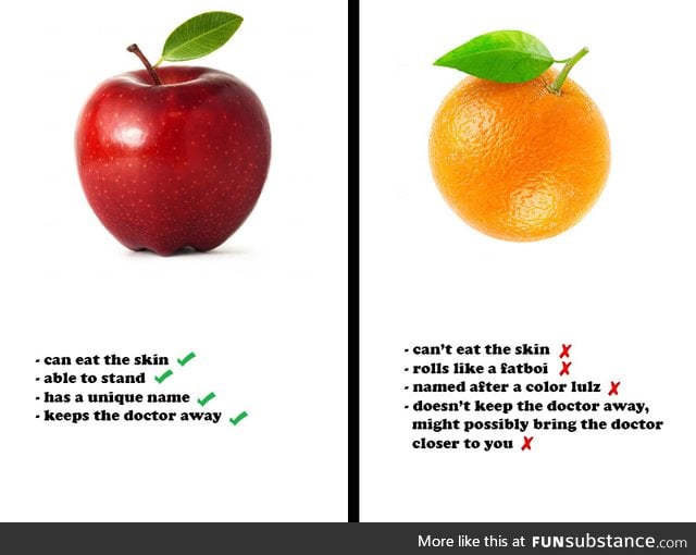Comparing apples to oranges... Haha gettit FunSubstance