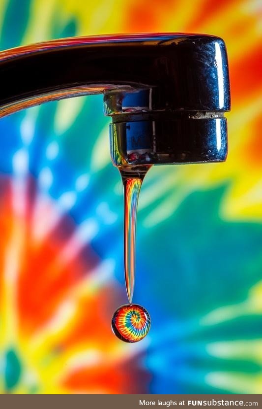 ITAP of a waterdrop refracting light from a tiedye shirt FunSubstance