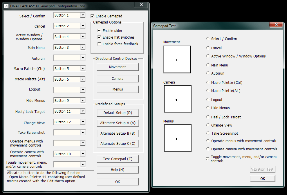 FFXI 360 Pad Button Config Final Fantasy XI