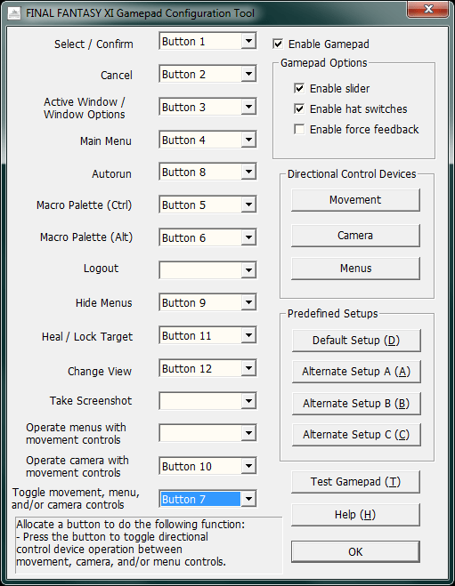 FFXI 360 Pad Button Config Final Fantasy XI