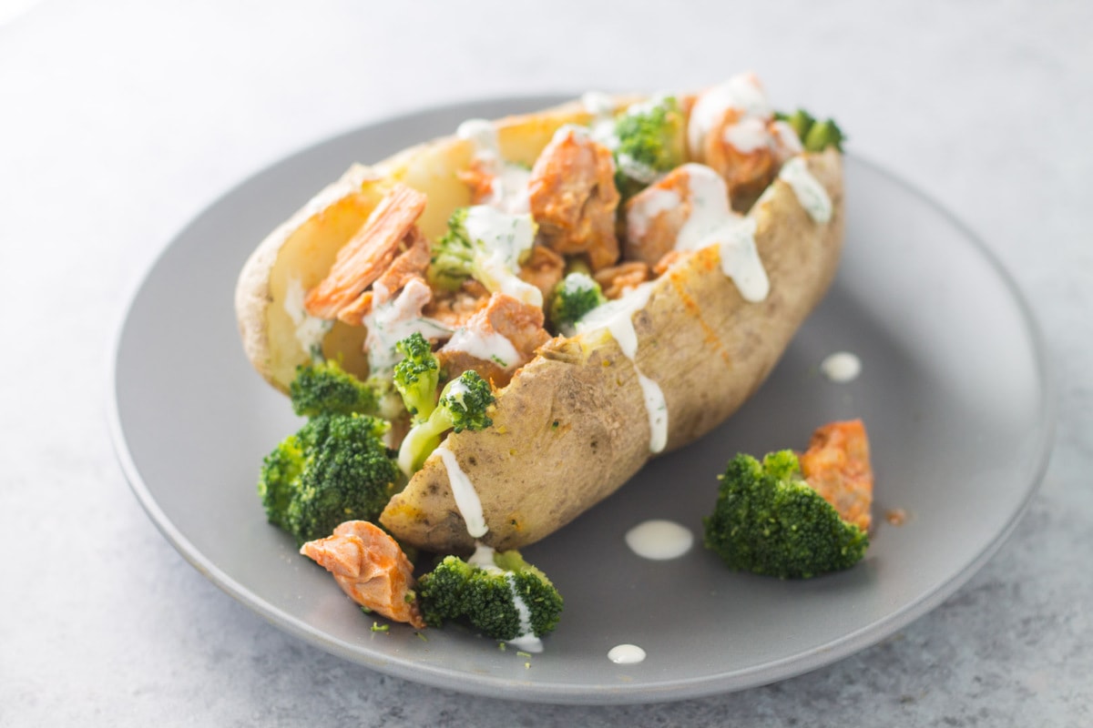 Low FODMAP Buffalo Chicken Stuffed Potatoes Fun Without FODMAPs