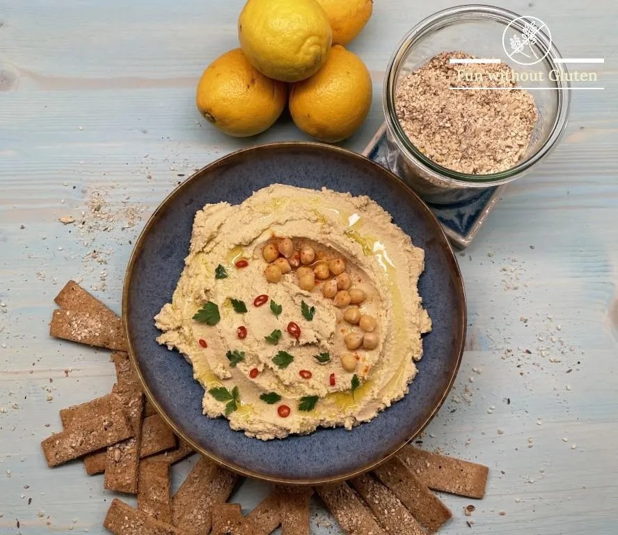 Hummus Dip with GlutenFree Chickpea Dukkah Crackers Fun Without Gluten
