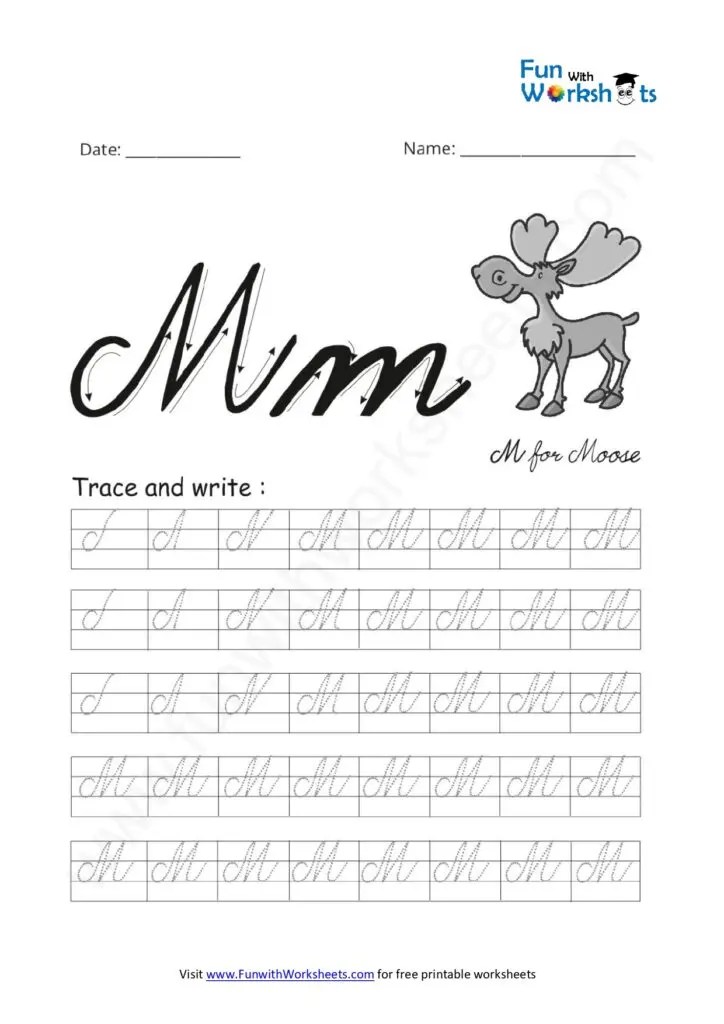Cursive Handwriting Practice Capital Letter M free