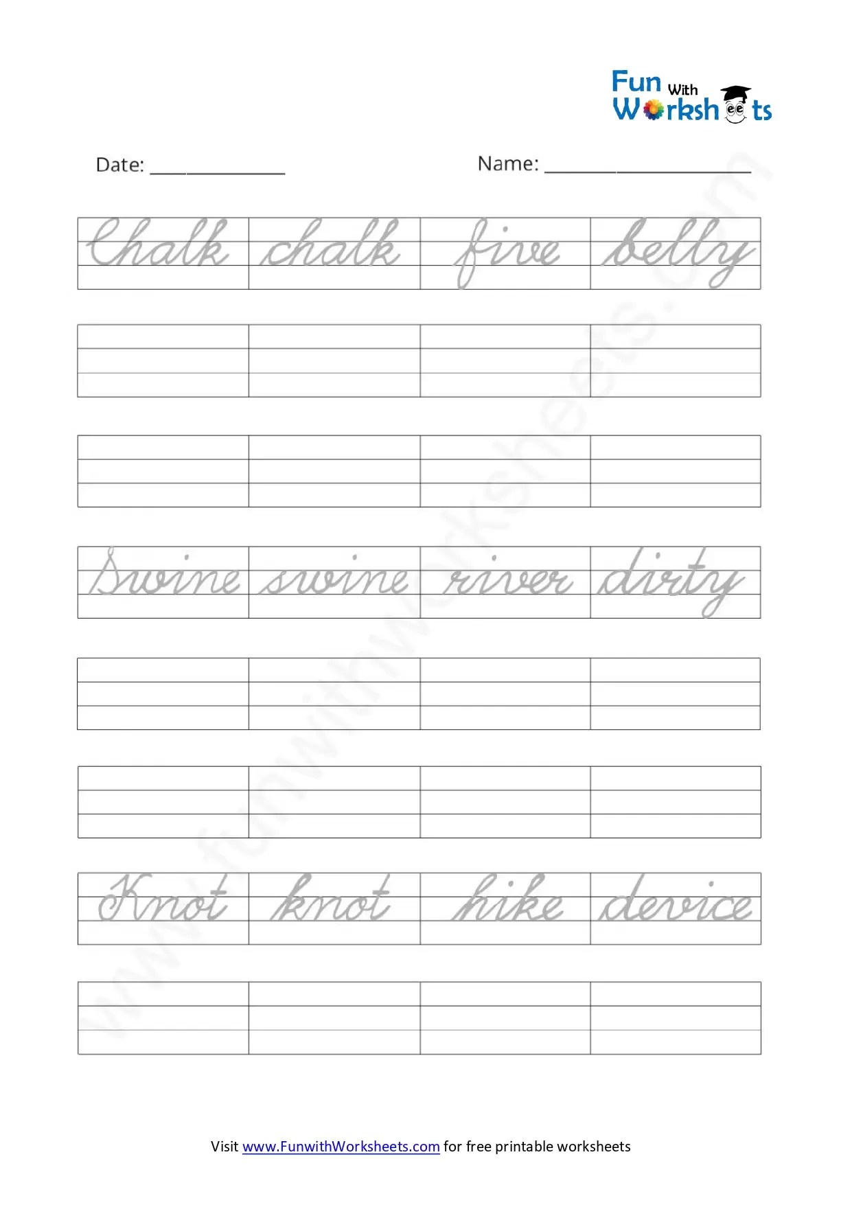 Cursive Practice Sheet 10 - free printable worksheets