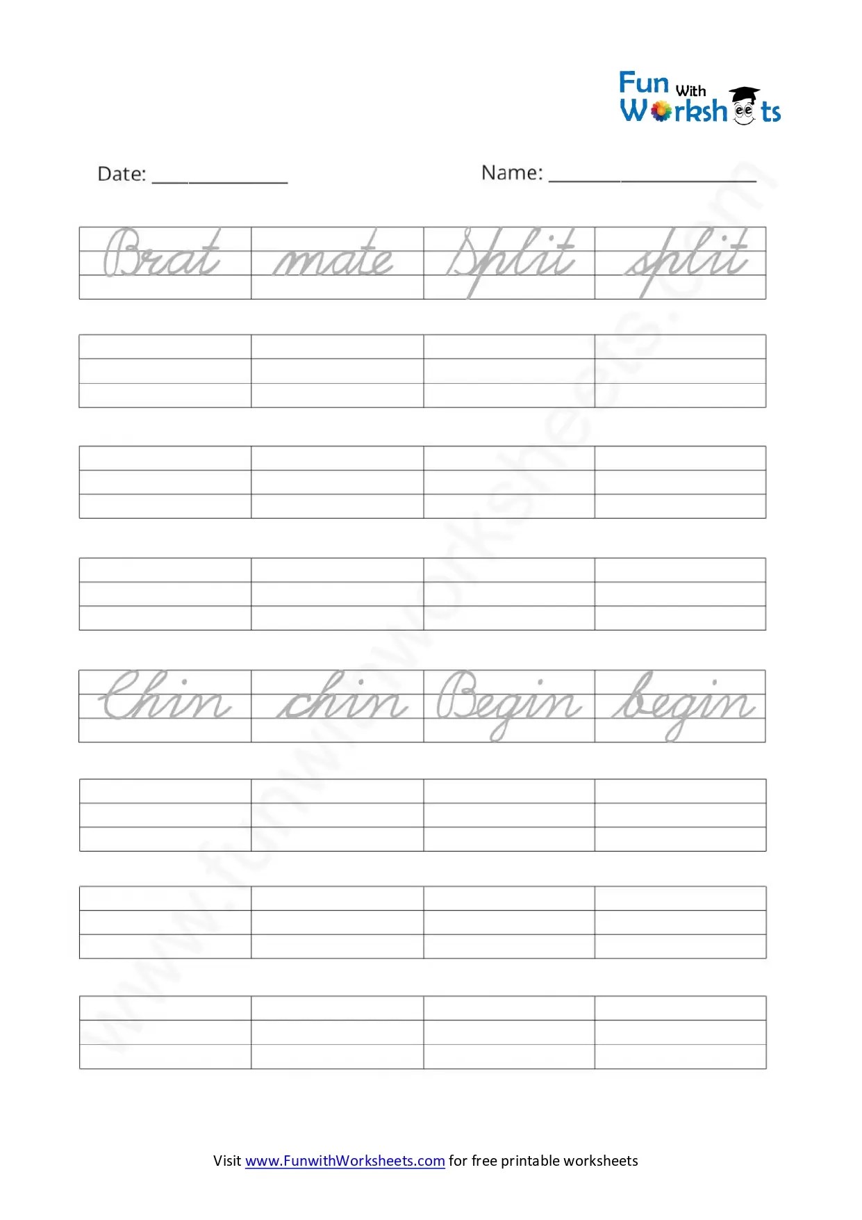Free Printable Worksheets -Cursive words practice Archives - FUN with