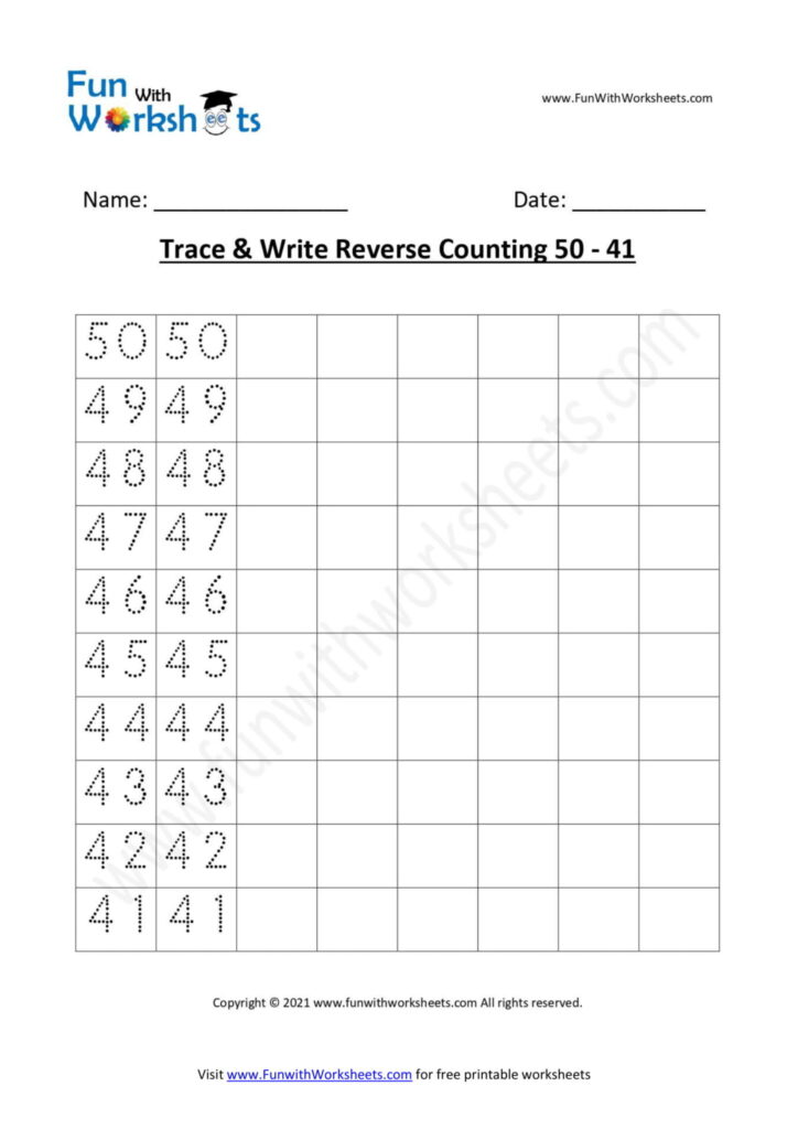 Trace and Learn Reverse Counting Practice worksheets 1001