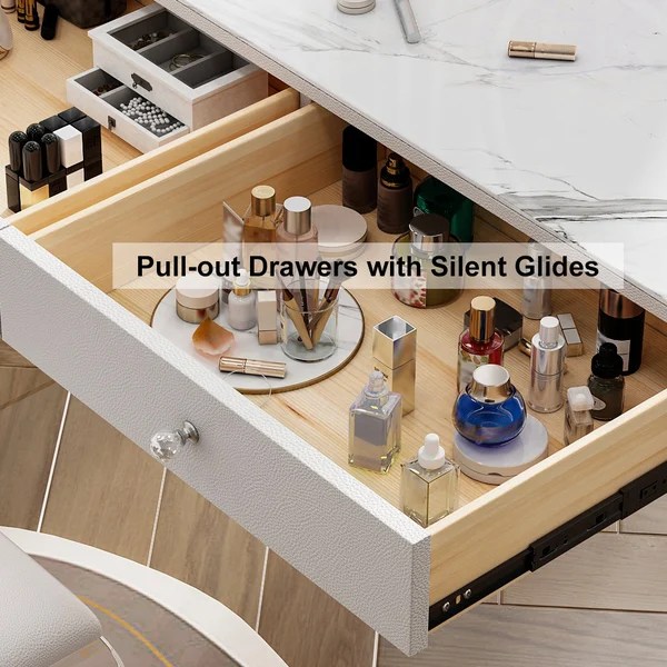 Modern Acrylic Floating Makeup Vanity Set with LED Lighted Standing Mi