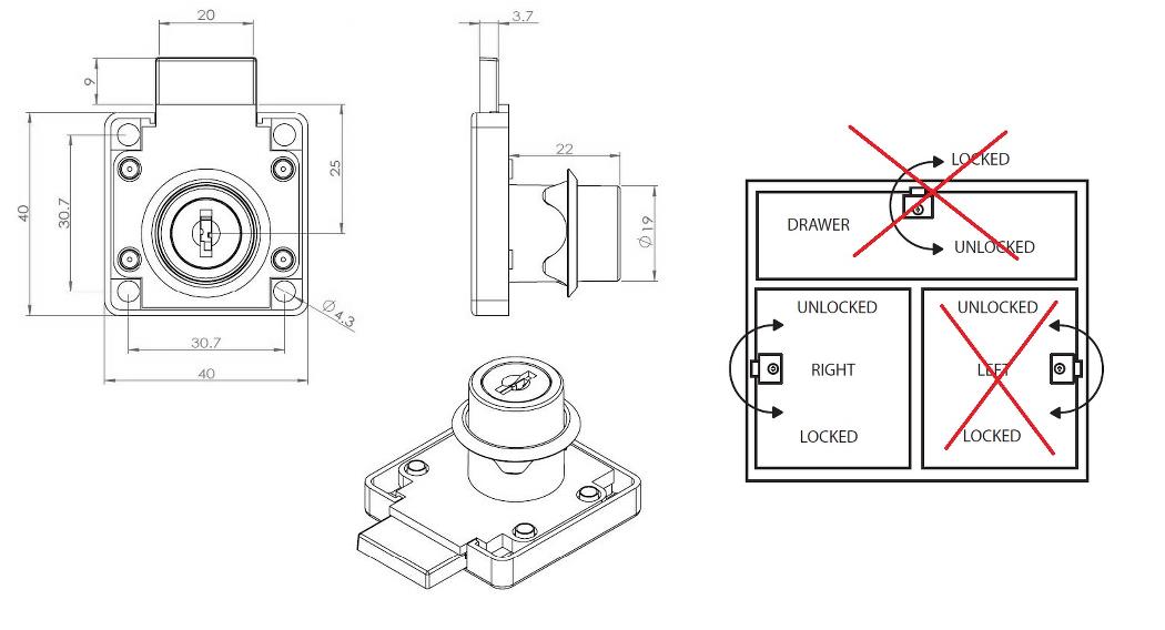 Furniture Lock Right Locking Drawer Lock Screw On Lock Cylinder