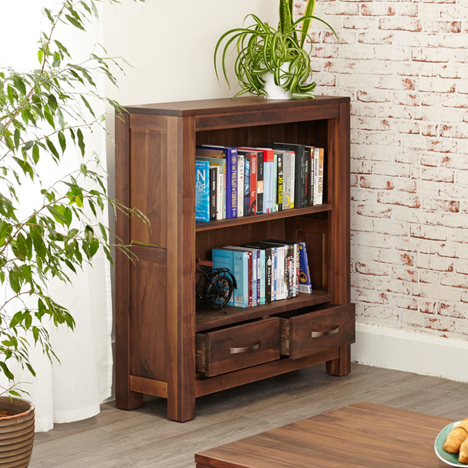 Baumhaus Mayan Solid Walnut Low Bookcase Furniture123