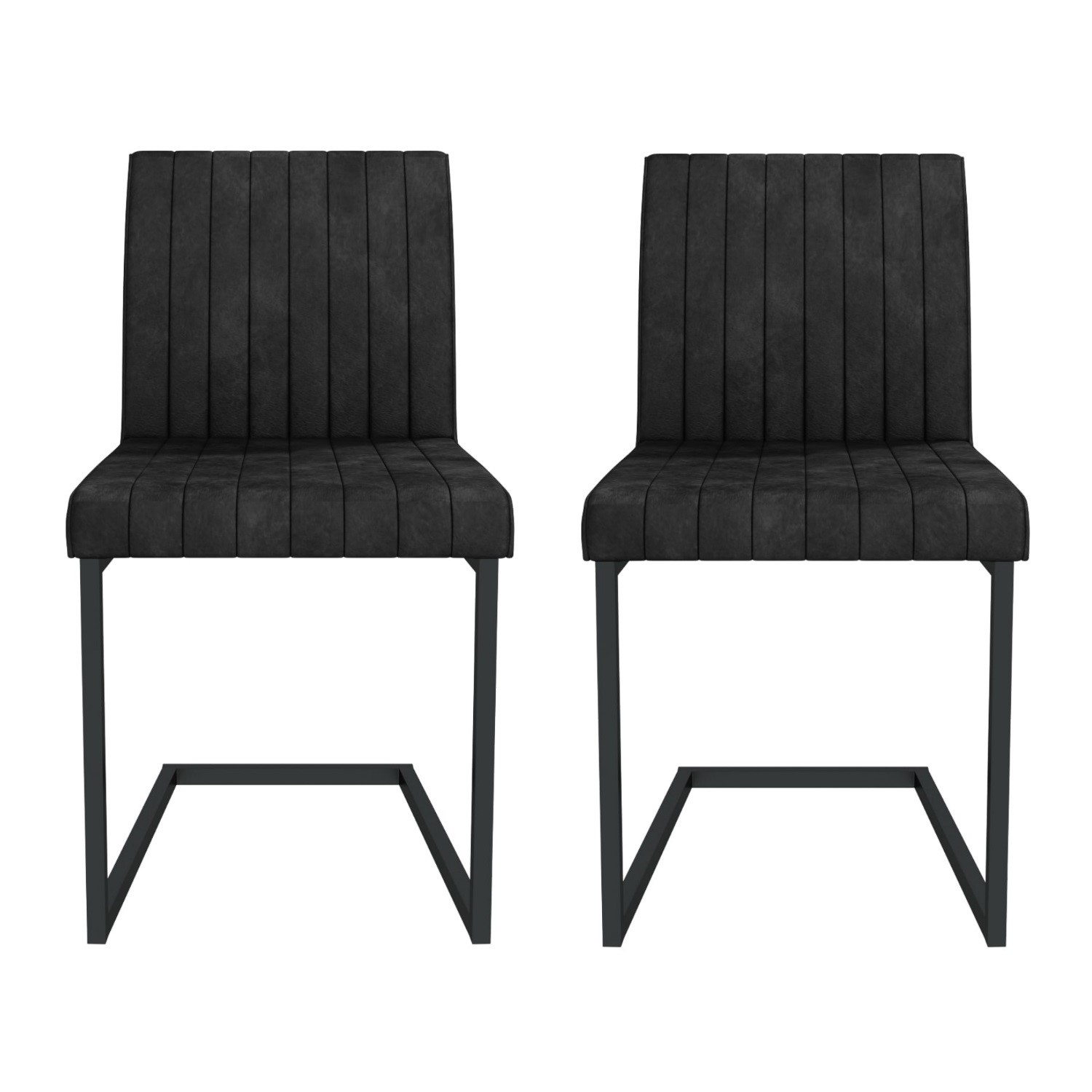 Issac Pair of Industrial Dining Chairs Vintage Grey Faux Leather