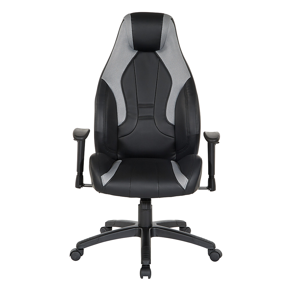 Commander Gaming Chair in Black Faux Leather and Grey Accents