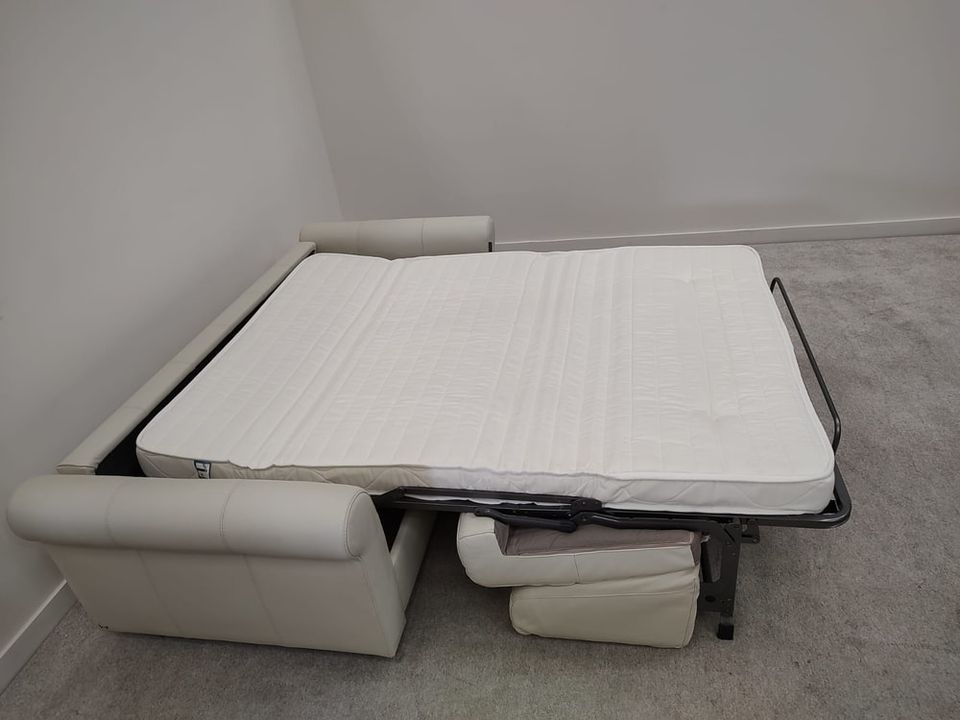 Nicoletti Alcova 2.5 Seater Leather Sofa Bed with Scroll Arms Rapid Furniture