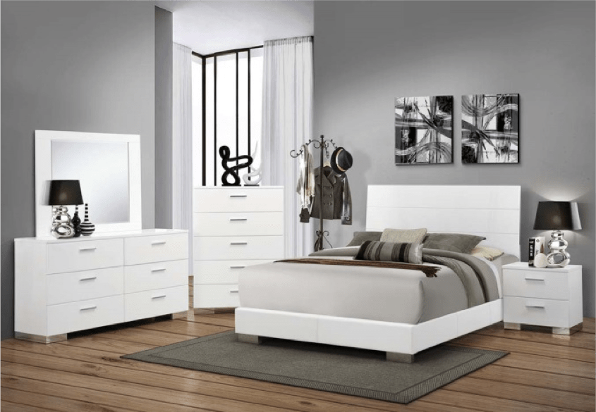 Renaissance White Glossy bedroom set Furniture Distribution Center