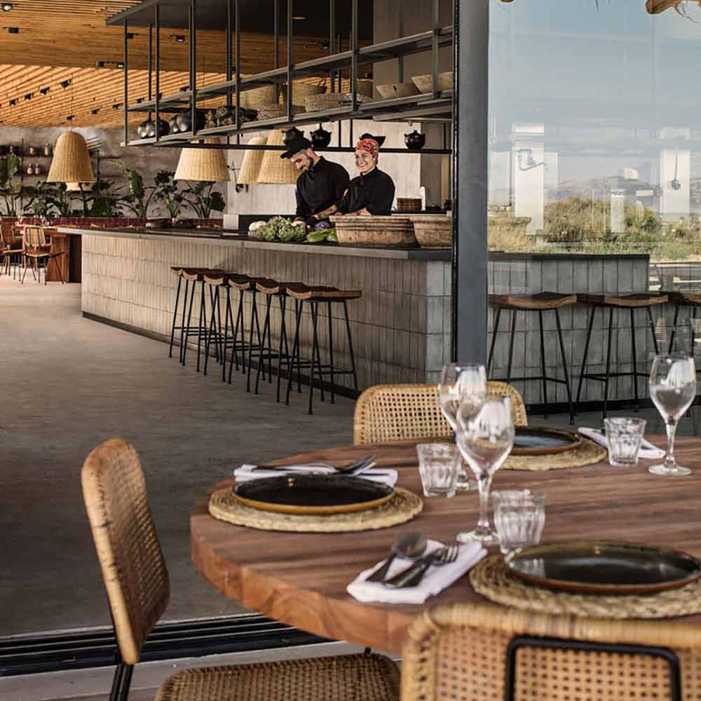 Buy Graphite Open Design Cafe Counter with Engineered Stone Counter Top & Wall Shelf Online