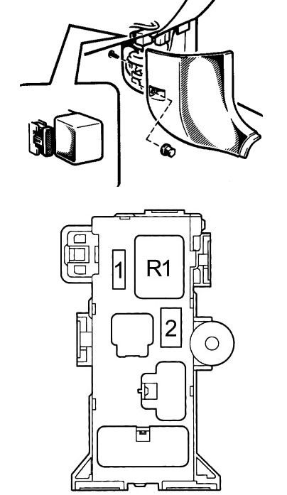 Fuse box diagram Toyota RAV4 1G and relay with assignment and location