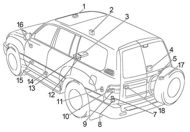 Fuse box diagram Toyota Land Cruiser 105 (100) and relay with