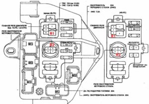Fuse box diagram Toyota Mark 2 90 7G and relay with assignment and location