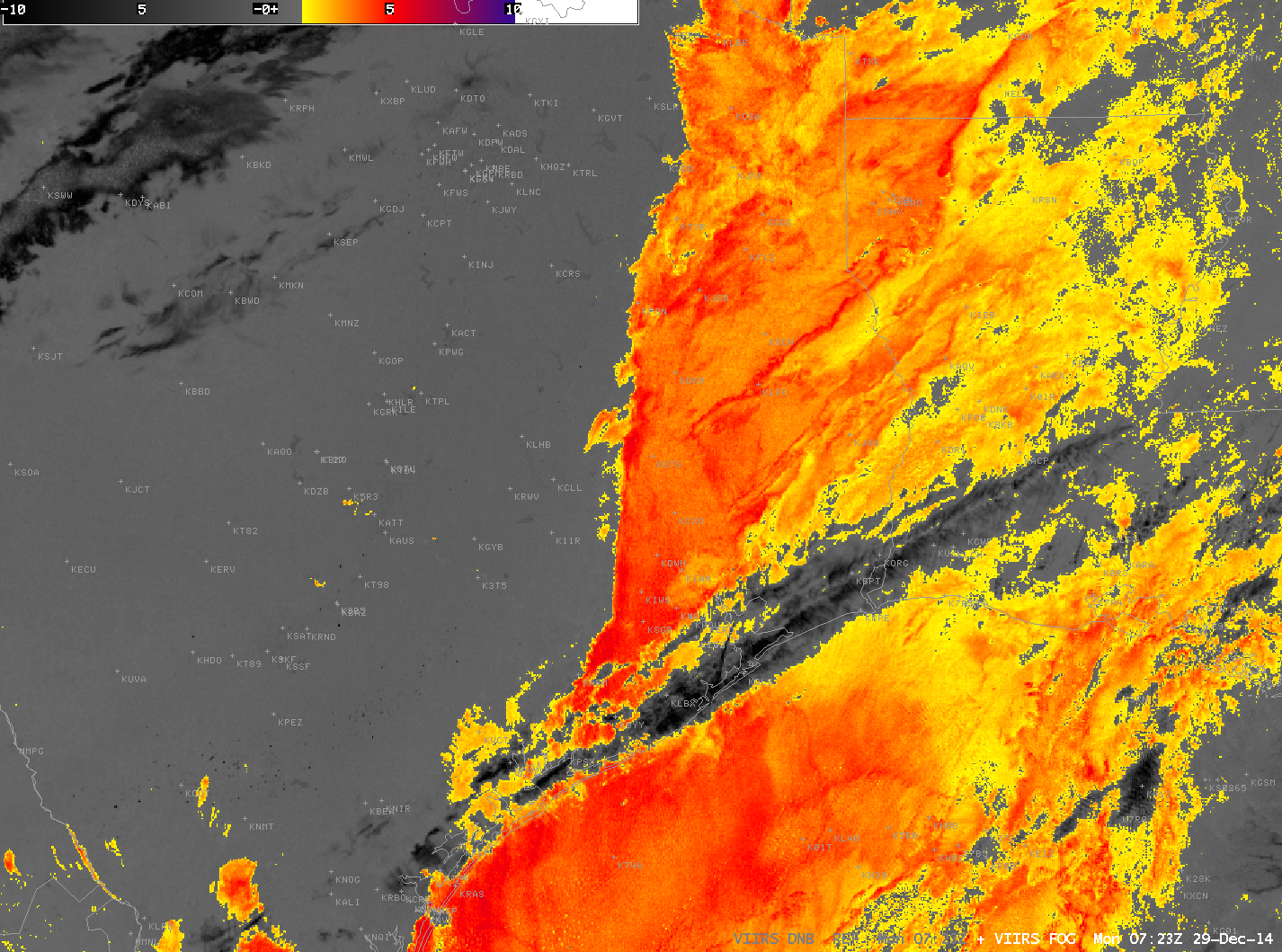 Sharp edge to Fog/Low Stratus over east Texas GOESR Fog Product Examples