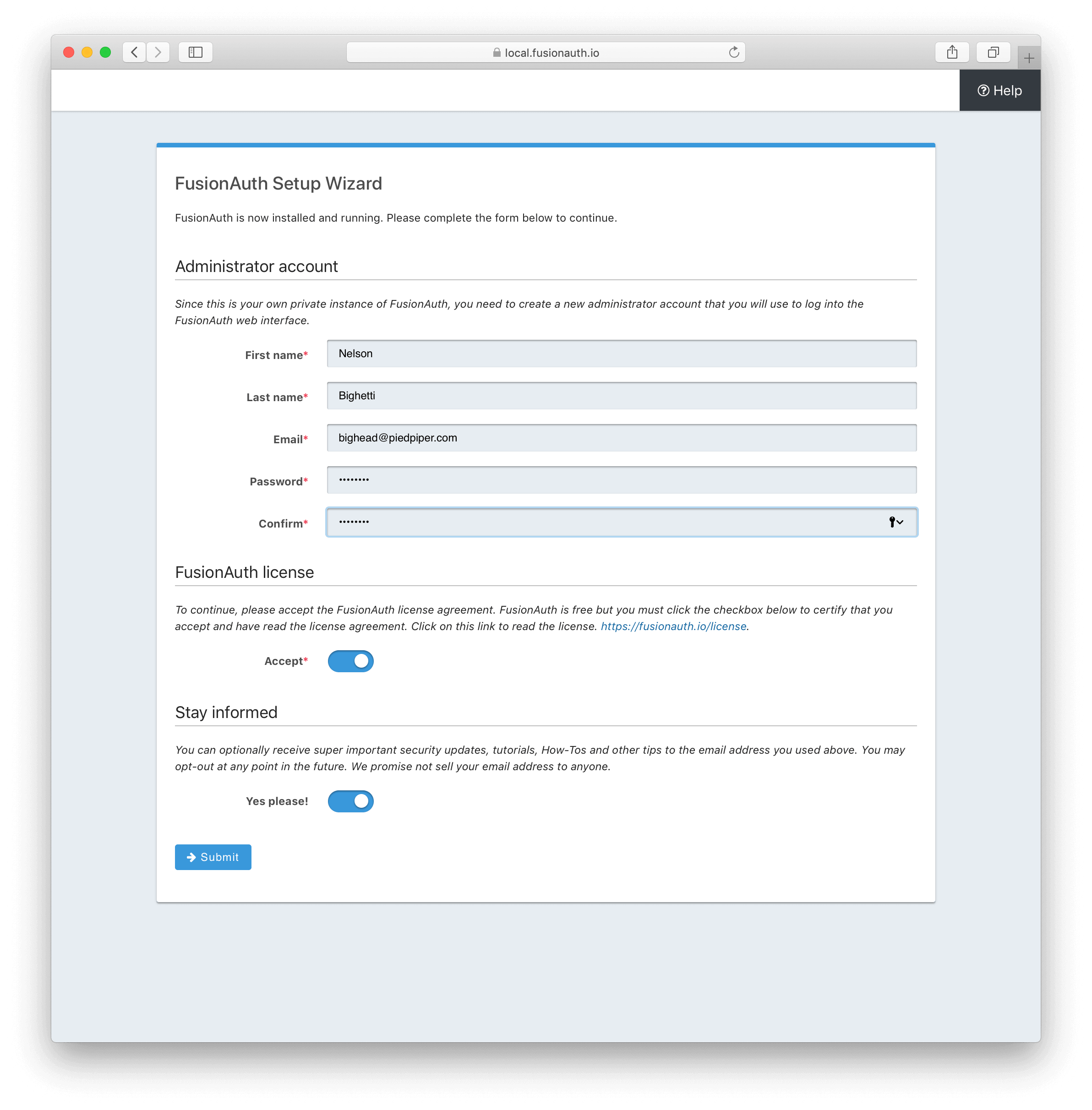 Using the FusionAuth Setup Wizard