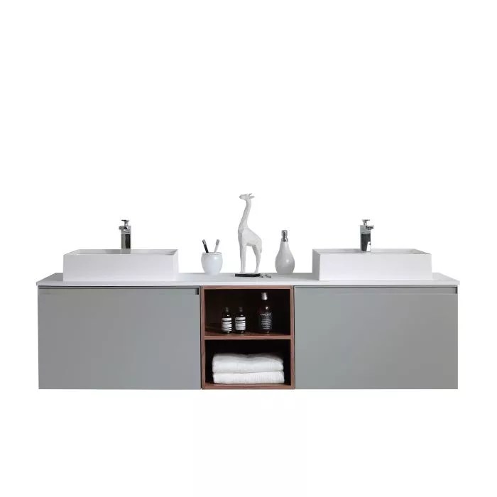 MANAROLA 72” LIGHT GRAY WALL MOUNT MODERN BATHROOM VANITY (OPEN SHELVES