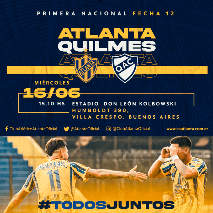Ver en vivo Atlanta vs Quilmes por la fecha 12 de la Primera Nacional