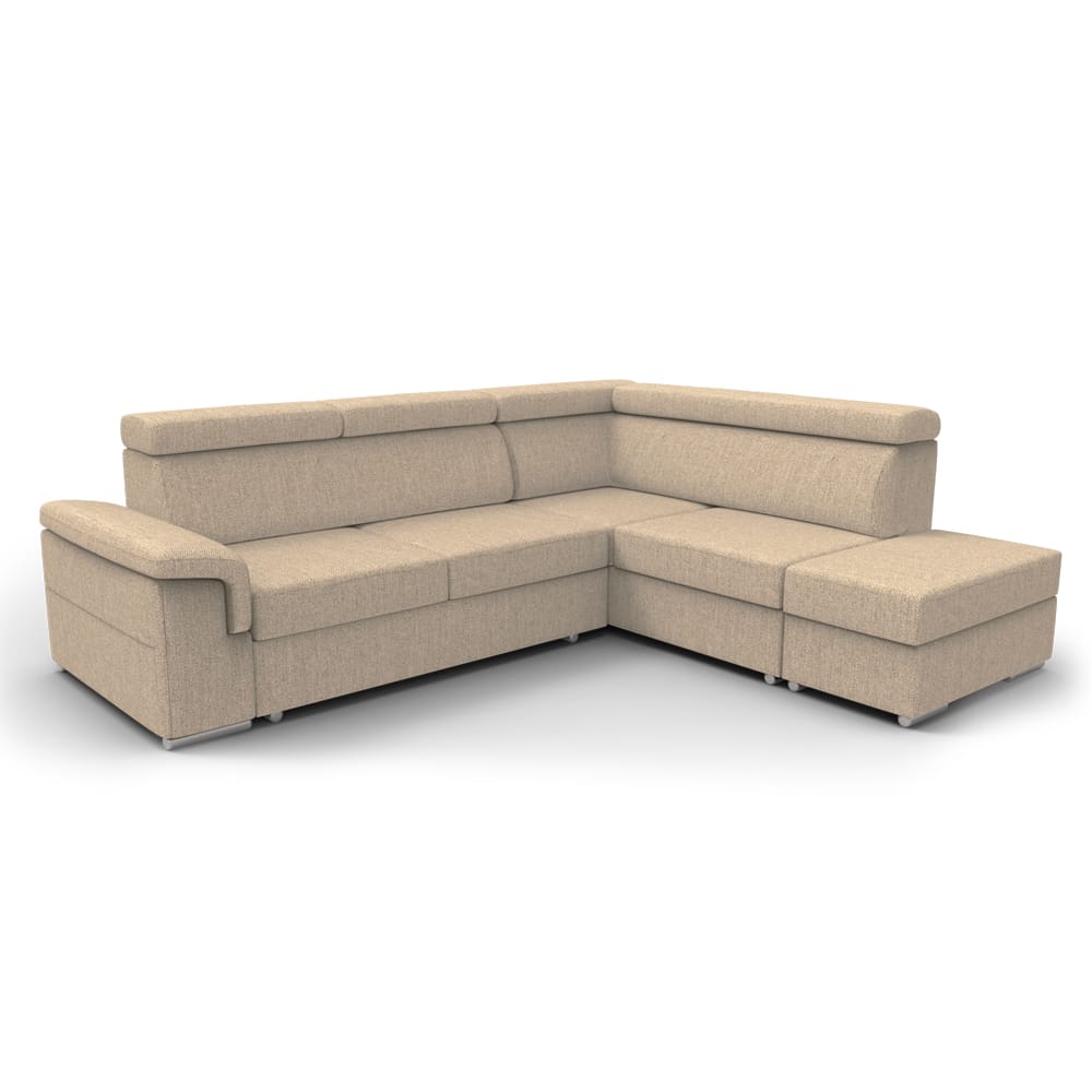 Conor Beige Futon Sectional Sofa Bed w/Pouf Ottoman by Meble Furniture