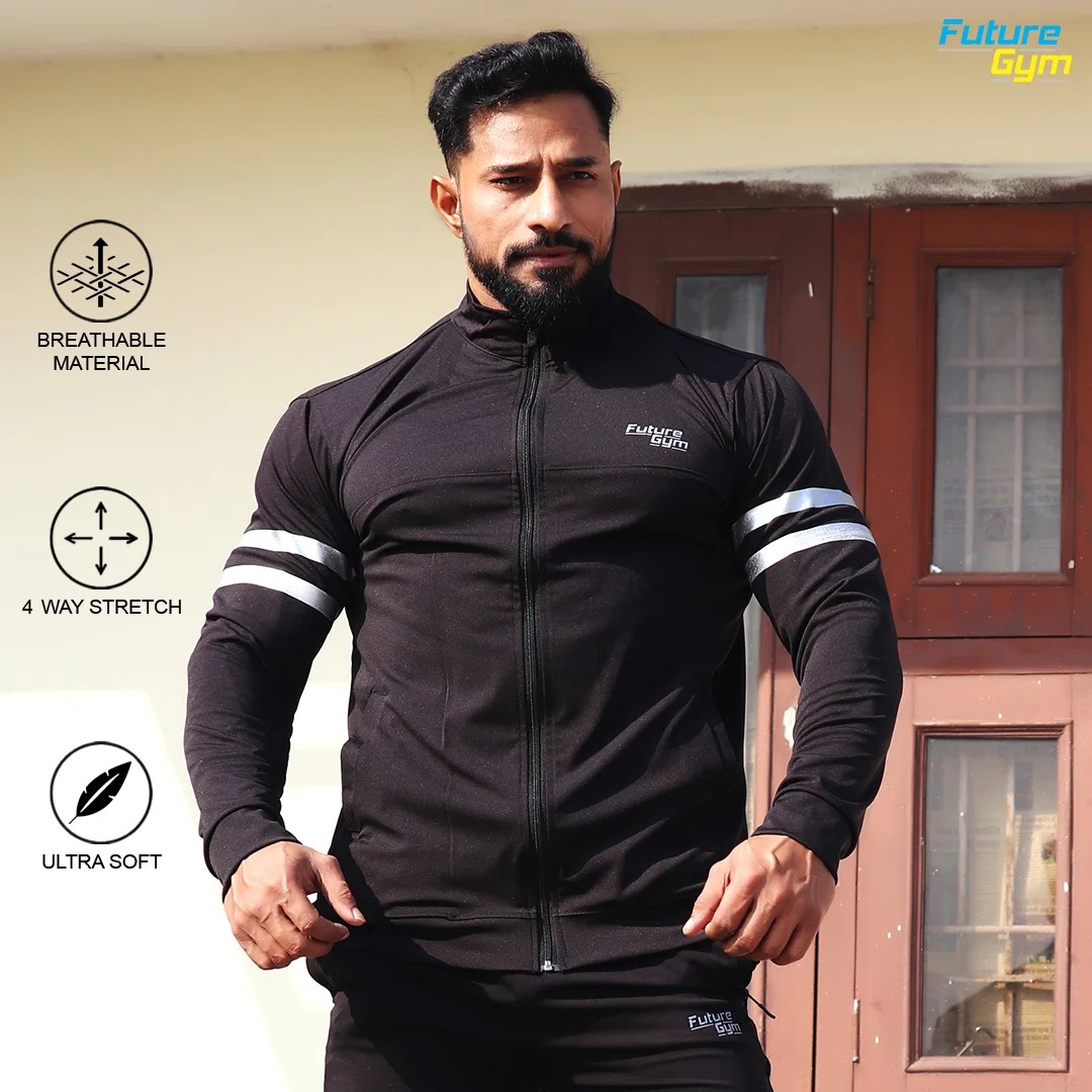 Men's Black Regular Fit Activewear Jacket Iconic Black