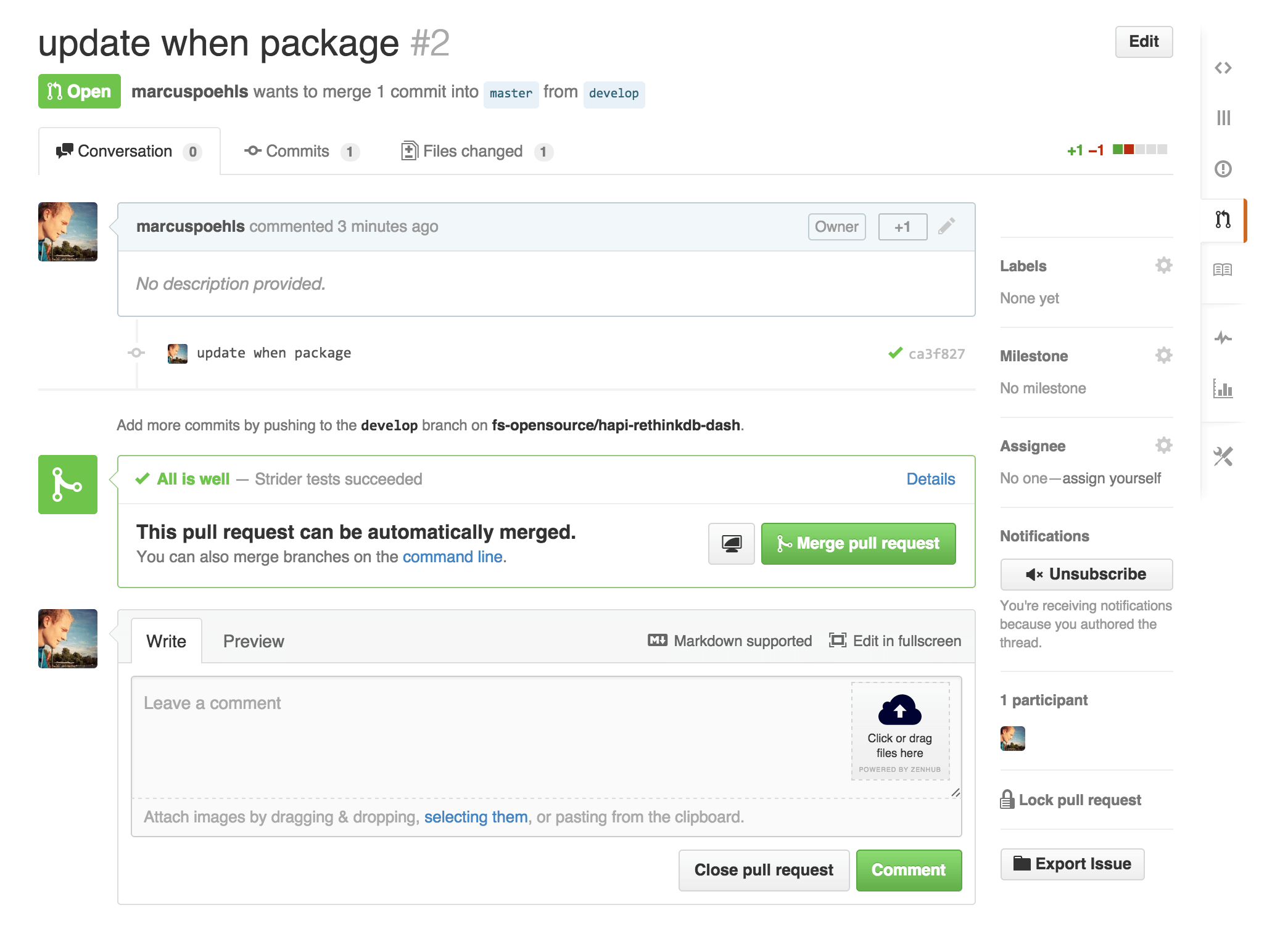Strider — Report Build Status to GitHub
