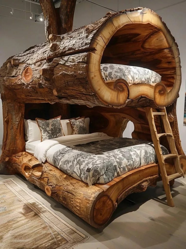 Unique Bed Frame Made from Large Tree Trunks Embracing NatureInspired