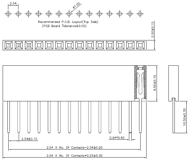 12 Pin .100" Arduino Stackable Header Technical Data