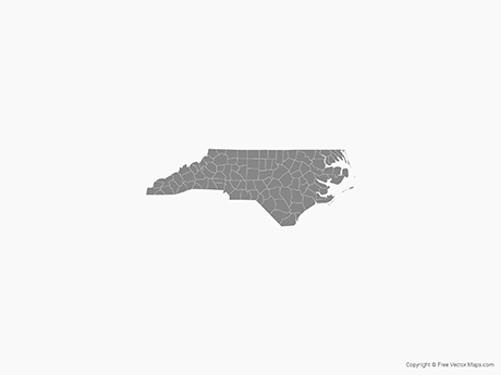 Printable Vector Map of North Carolina with Counties - Single Color