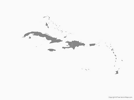 Printable Vector Map of Caribbean Islands with Countries - Single Color