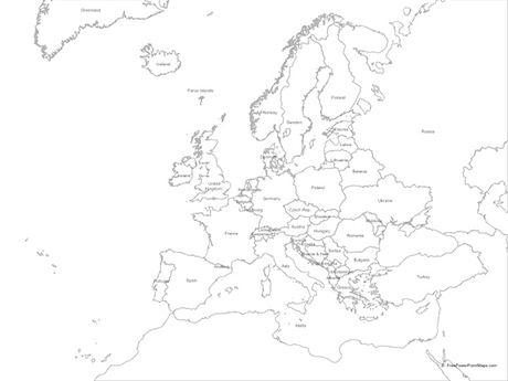Printable PowerPoint® Map of Europe with Countries - Outline | Free