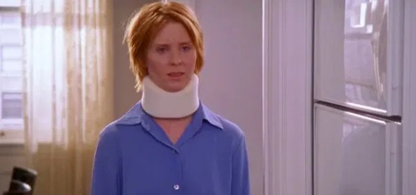 Miranda looking sad after hurting her neck